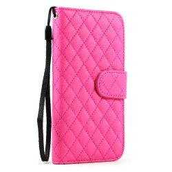 iPhone 6 4.7 Quilted Flip PU Leather Wallet Case with Strap (Hot Pink)